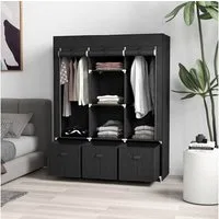 furnicato Kleiderschrank Faltbarer Schwarz 125B x 43T x 162,5H cm Stauraum-Garderobe mit 3 Schubladen, 5 Böden und Vliesstoff-Bezug