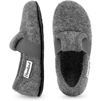 Ehrenkind Gemütliche, flache Kinder-Hausschuhe aus reiner Schurwolle Hüttenschuhe (atmungsaktiv & temperaturregulierend, rutschfest, Grau) ideal für Kindergarten, Schule und zu Hause