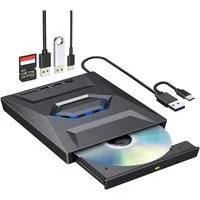 XERSEK Externes CD DVD Laufwerk USB 3.0 Type-C mit SD/TF Micro USB Portable DVD-Brenner (für Laptop Desktop Macbook Windows 7/8/10/XP Linux Mac OS Vista)