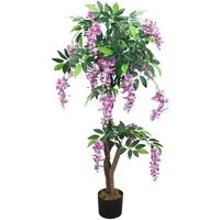Kunstbaum Blauregen Wisteria Glyzinie Künstliche Pflanze mit Echtholz 120 cm Blauregen, Decovego, Höhe 120 cm