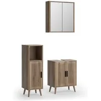 Vicco Badmöbel-Set Skara, Eiche, 3 Teile, mit Midischrank, (3-St., 3er Set)