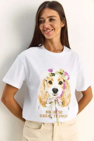 Paillettenbedrucktes Rundhalsausschnitt T-Shirt