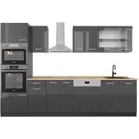Vicco Küchenzeile R-Line, Anthrazit Hochglanz/Anthrazit, 300 cm mit Hochschrank, ohne...