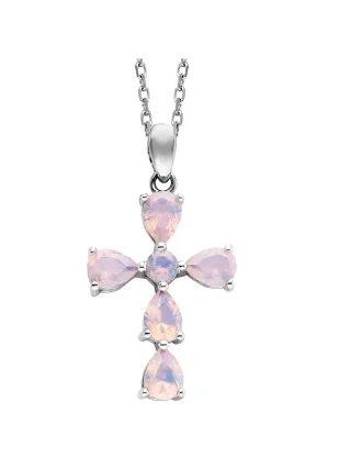 Julie Julsen Anhänger mit Kette 925 Silber rhodiniert Kreuz Zirkonia perlmutt