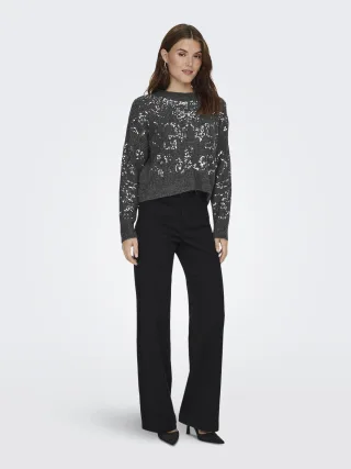 ONLY - ONLALTA LS SEQUIN O-NECK KNT Dark Grey Melange - Gr. - L