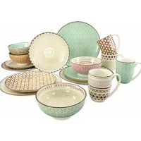 CreaTable Kombiservice Geschirr-Set Mandala (16-tlg), 4 Personen, Steinzeug, Service, 4 Designs, 16 Teile, für 4 Personen