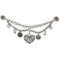 Alpenflüstern Kette mit Anhänger Dirndl-Charivari Leonie mit Pin-Verschluss (antik-silber-farben), - Hochwertiger Damen-Trachtenschmuck mit Trachtenherz und Trophäen-Anh