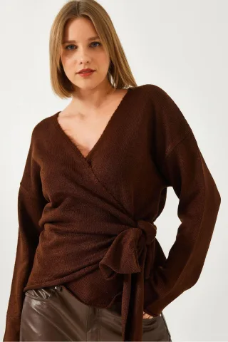 V-Ausschnitt Strickcardigan mit Wickelverschluss
