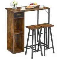 GarveeMore Essgruppe Esstisch mit 2 Barstuhl für Küche & Esszimmer, Bartisch Esstisch mit 1 Stoffschubladen und 2 Ablagen