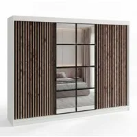 A&J MöbelLand GmbH Schiebetürenschrank NORIVO 200 cm mit 4 Schubladen, und 3D Lamellen (TOP ANGEBOT! Geräumiger Schrank mit einer Breite von 200 cm ideal zur Aufbewahrung von Kleidung und Accessoires. 4 Schubladen und viel Stauraum. TOP PRODUKT! Wähl