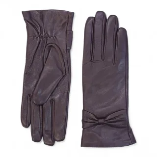 Lila italienische Lederhandschuhe für Damen mit weichem Wollfutter, Winter-Fahrhandschuhe mit Schleifendesign