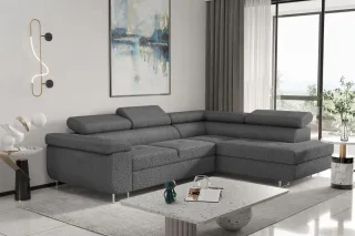 Ecksofa Sofa JADE Stoff Ascot Graphit mit Schlaffunktion Ottomane Rechts
