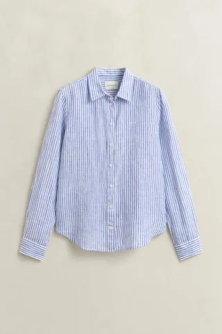 GANT - Regular Fit Leinen Bluse mit Streifen royal blue - Gr. - 42