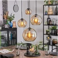 hofstein Hängeleuchte Hängelampe aus Metall/Glas in Schwarz/Bernsteinfarben, Hängeleuchte im Retro/Vintage-Design (15, 20, 25, 30 cm), 4 x E27
