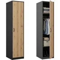 Home Collective Garderobenschrank Kleiderschrank mit 1 Tür, 1 Kleiderstange und 2 Einlegeböden 40 cm breit Schrank schmal matte Oberfläche graphit Eiche