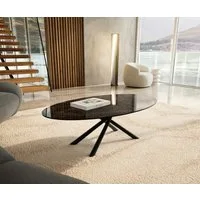 DELIFE Couchtisch Edge, Oval 140x80 cm Keramik Emperador Extra Lucidato Dunkelbraun Sarity Met