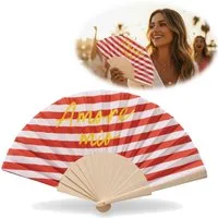 LS-LebenStil Handfächer Holz Stoff Fächer "Amore Mio" Rot Weiß Gelb faltbar Faltfächer, (hochwertig aus Holz mit Stoff und coolem lustigem Spruch, 1-tlg., Styliche Abkühlung), für Geburtstag, Hochzeit, Party oder als Wand Dekoration