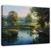 Wallarena Leinwandbild See Wald - Grün - Modern - Wohnzimmer, See, 40x30x2cm