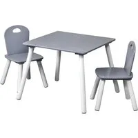 Kesper Kindertisch Kindersitzgruppe für kleine Abenteurer, inklusive zwei Stühlen, Grau, robuste Faserplatte, 55x55x45 cm, perfekt für kreative Spielstunden