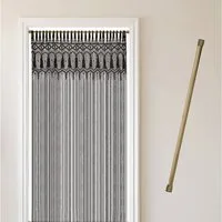 Cozyor Türvorhang Makramee 132 x 200 cm Boho Vorhang Fenstervorhang Raumteiler (1 St), Schlaufen, Baumwolle, mit Klemmstange ohne Bohren schwarz, Wandteppich Raumtrenner