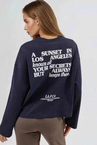 Relaxed Fit Langarm Crewneck Rückenbedrucktes Oberteil