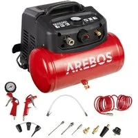 Arebos Kompressor 6L Druckluftkompressor, inkl. . Zubehör, Wartungsarm, 1200 W, max. 8,00 bar, Set, 13tlg. Druckluft-Set + Spiralschlauch, Ölfreier Kompressor für lange und wartungsarme Lebensdauer