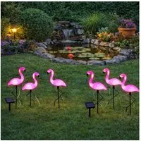Haushalt International LED Solarleuchte, LED-Leuchtmittel fest verbaut, Warmweiß, 6x Solar Steckleuchte Gartenfigur LED Deko Flamingo