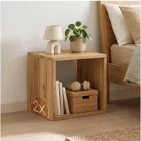skølm Nachttisch Floki aus Eiche Massivholz (2-St), Nachtschrank offen, 40x40x40 cm