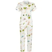 Ringella Pyjama im Beach-Dessin mit durchgehender Knopfleiste und 7/8 Hose (2 tlg) Baumwolle/Modal-Mischung
