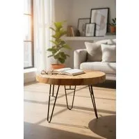 FaHome Couchtisch Runder Couchtisch aus Holz und Metall: Modernes Design (60cm Durchmesser), Beistelltisch Modern