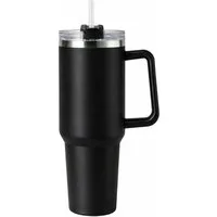 R2 Invest Isolierflasche Tumbler Thermobecher 1200 ml mit Griff und Strohhalm Edelstahl