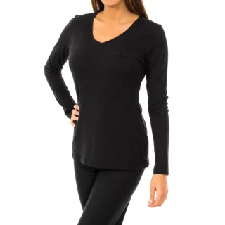 Langärmeliges T-Shirt mit V-Ausschnitt 1487903577 woman