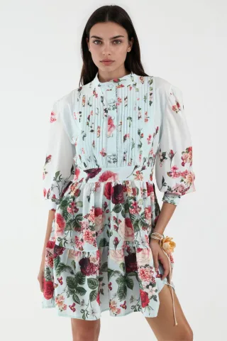 Bedrucktes Langarm-A-Linien-Minikleid