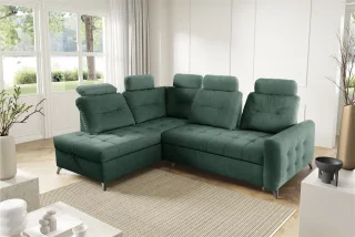 Ecksofa Schlafsofa Sofa WENDIE Stoff Hold Me Meeresgrün Ottomane Links