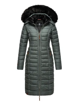 Navahoo Damen Winterjacke Umay – Lange Steppjacke mit Abnehmbarer Kapuze & Kunstfell