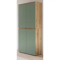 Inn.Furn Mehrzweckschrank Assino (Garderoben- und Schuhschrank in Eiche und Grün, 4-türig, 70 x 175 cm) variabel einrichtbar mit Kleiderstange und 7 Böden