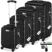 tectake Trolley Hartschalenkoffer-Set aus robustem ABS-Kunststoff, 360° drehbar, 4 Rollen, inkl. Kofferwaage und -anhänger, mit Sicherheits-Zahlenschloss