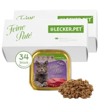 Lyra Pet Lecker.Pet Emily's Feine Paté Reich an Rind Katzenfutter Nassfutter Vollnahrung 17x3,88 kg