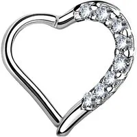 Taffstyle Augenbrauenpiercing Ohrpiercing Herz Helix Tragus Piercing Ring mit Kristalle Clicker (Herz-Piercing mit Kristallen und Scharnier – links oder rechts tragbar), Herz Kristall GLitzer Septum Nase Lippe Knorpel Piercing