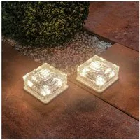 esotec LED Solarleuchte 2x Echtglas Leuchtsteine je 10x10x5cm 8-LEDs 3000K 6500K außen 102560, Dauerlicht, LED fest integriert, 3000K warmweiß, 6500K kaltweiß, Echtglas, 8 LEDs, Leuchtzeit bis 40Std., Akku wechselbar, SOLAR