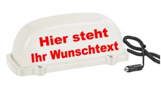 Dachaufsetzer Weiß | Wunschtext individuell | optional Symbol | LED Blinklicht und Dauerlicht ohne Symbol ohne Symbolfarbe schwarz