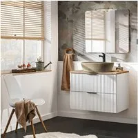 Lomadox Badmöbel-Set ADELAIDE-56-WHITE, (Spar-Set, 2-St), matt weiß LED-Spiegel, 80 cm Waschtischunterschrank mit Keramikbecken