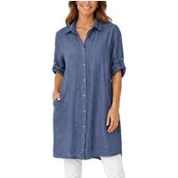 dy_mode Longbluse Damen Leinen Longbluse Sommer Hemdbluse Blusenkleid Luftige Tunika in Unifarbe, mit Knopfleiste