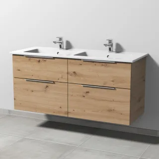Sanipa 3way Keramik-Set Venticello Keramik-Doppelwaschtisch und Unterbau mit 4 Auszügen, Eiche Natur UM32885