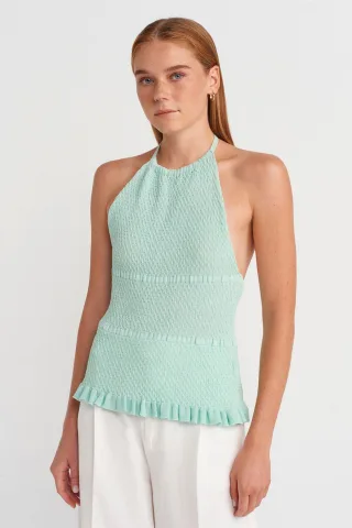 Schlanker Schnitt Halter-Nacken Strickbluse