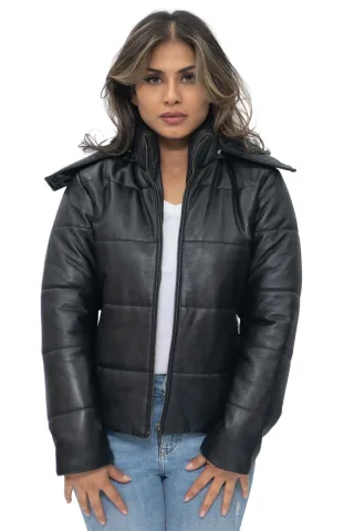 Puffer-Leder-Bomberjacke für Damen – Ajax