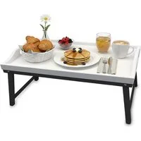 relaxdays Tabletttisch Betttablett aus Bambus, Weiss-grau