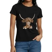 Spreadshirt T-Shirt Schottisches Hochlandrind Comic Frauen T-Shirt (1-tlg) Slim Fit, fällt klein aus
