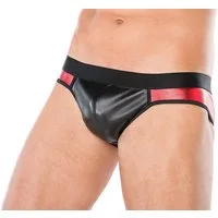 Andalea Slip Herren Dessous Slip schwarz rot aus wetlook Material Männer Slip Unter