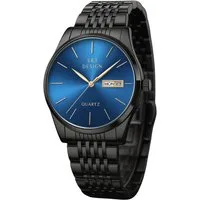 S&T Design Quarzuhr Herren Uhr Edelstahl Armbanduhr Herrenuhr, (Geschenkebox (Etui), inkl. Armbandkürzer & Etui), Männer Uhr Schwarz Datum Wasserdicht 3Bar